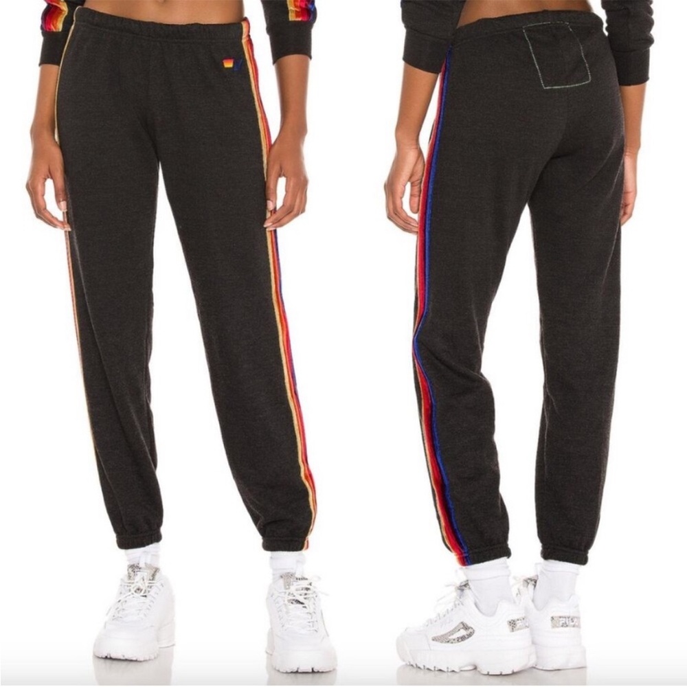 Aviator Nation Classic Velvet Stripes Sweatpants Joggers Charcoal Gray Large - Picture 2 of 6